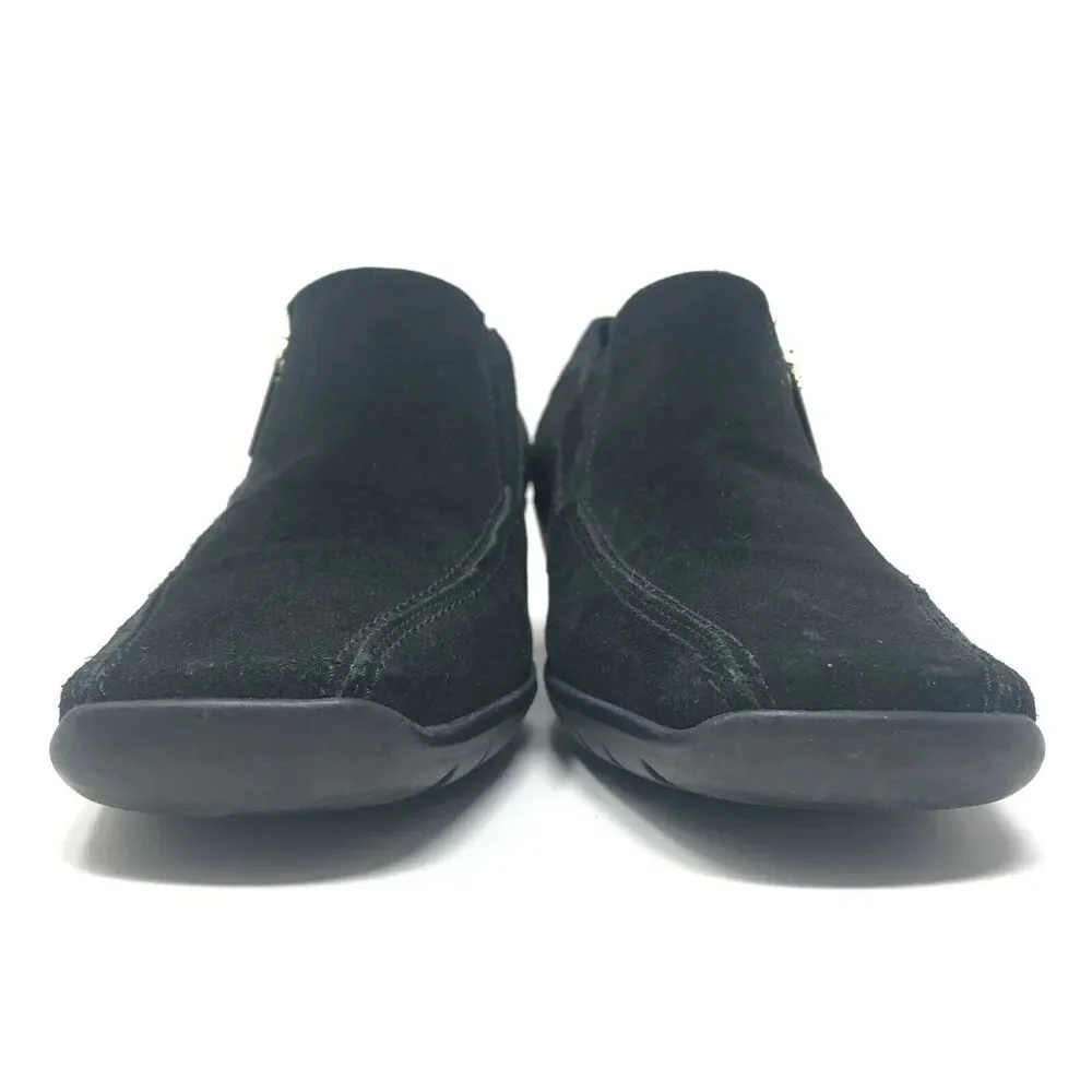 Aquatalia Square‎ Toe Heel Loafer Womens 9 Black Suede Side Zip Stitched Italy